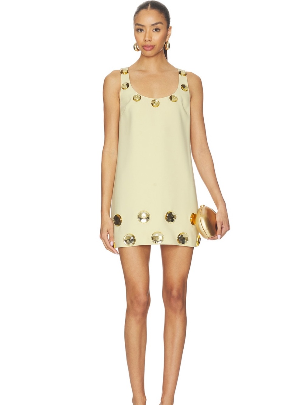 Alexis Pale Yellow Shift Dress with Gold Disc Embellishments